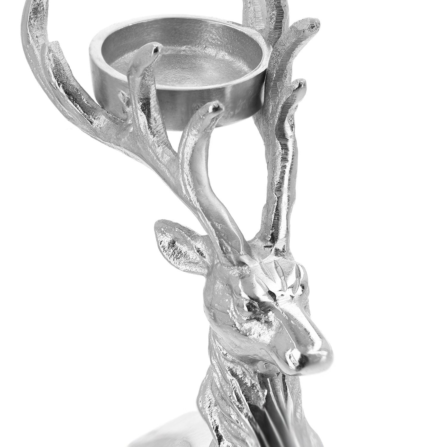 Rentier auf Felsen Figur Teelichthalter, 17x7.5x30.5cm, silber