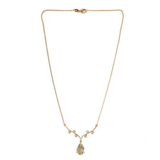 Prasiolith und weißes Zirkon Collier, ca. 45 cm, 925 Silber vergoldet ca. 4,88 ct