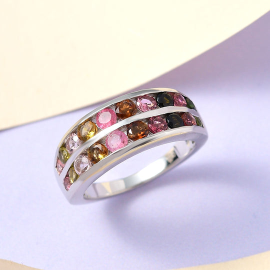 Natürlicher mehrfarbiger Turmalin Ring, 925 Silber platiniert ca. 1.80 ct