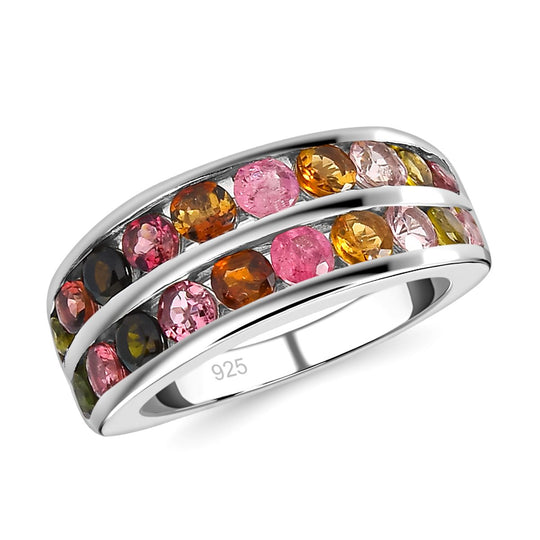 Natürlicher mehrfarbiger Turmalin Ring, 925 Silber platiniert ca. 1.80 ct