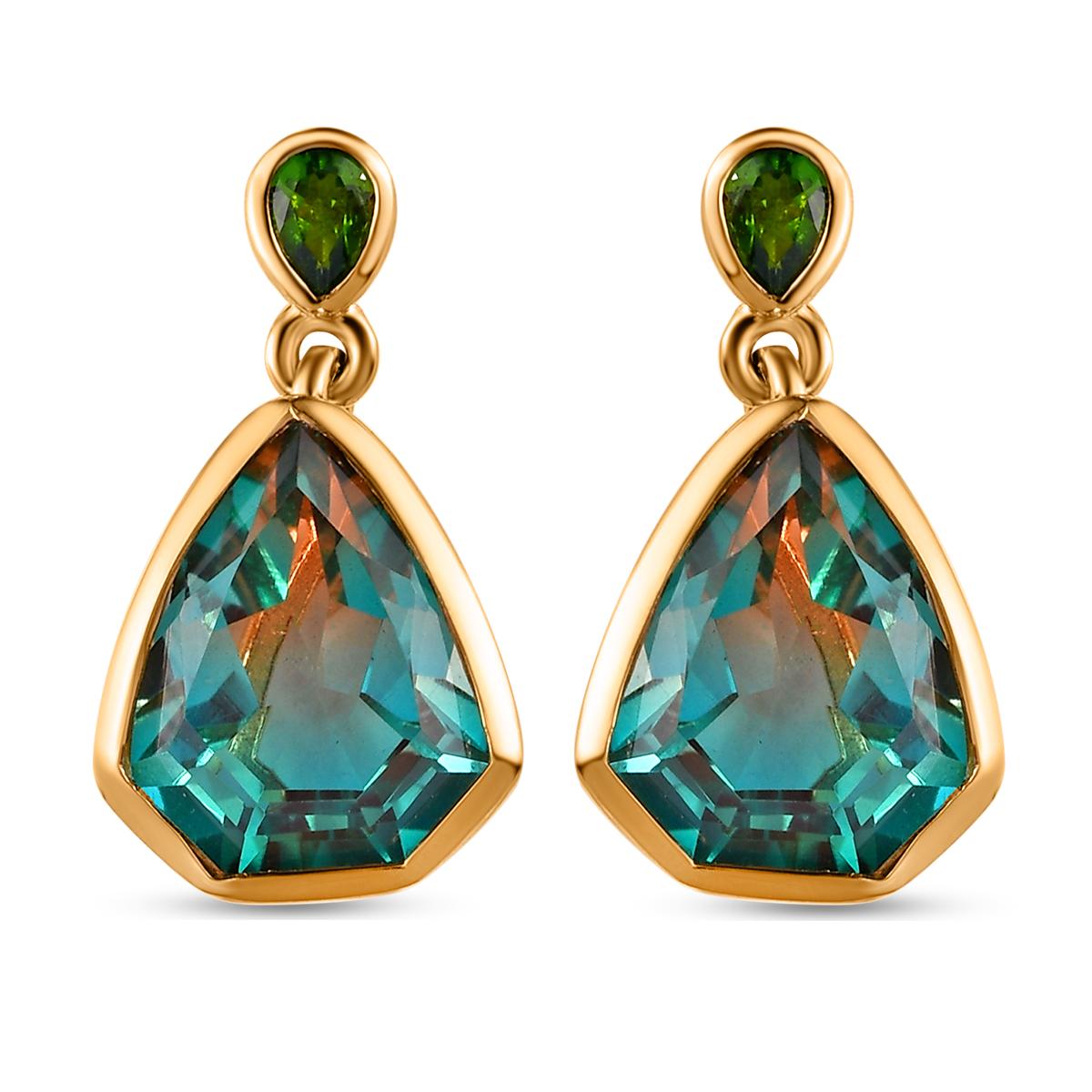 Aqua Terra Costa Quarz Triplett und natürliche Chromdiopsid-Ohrringe, 925 Silber vergoldet ca. 9,18 ct