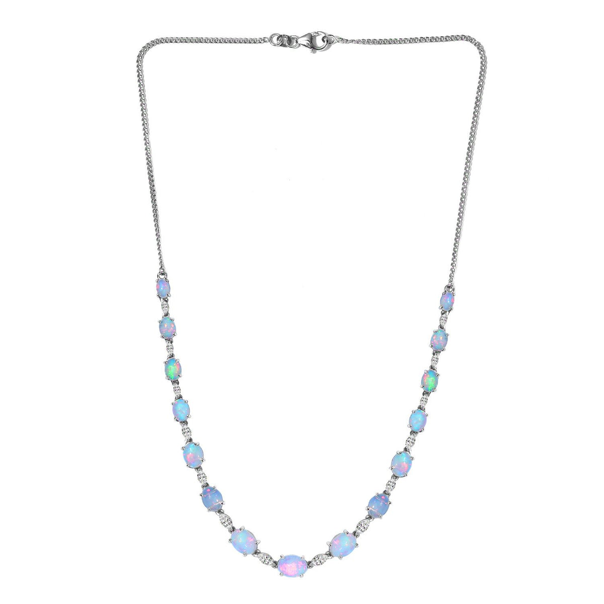 Natürliche, äthiopische Welo Opal Halskette, ca. 45 cm, 925 Silber platiniert ca. 14,25 ct
