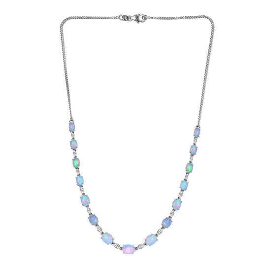 Natürliche, äthiopische Welo Opal Halskette, ca. 45 cm, 925 Silber platiniert ca. 14,25 ct