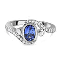 AAA Tansanit und weißer Zirkon-Ring, 925 Silber platiniert (Größe 20.00) ca. 0.92 ct