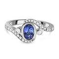 AAA Tansanit und weißer Zirkon-Ring, 925 Silber platiniert (Größe 20.00) ca. 0.92 ct