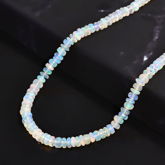 Natürliche, äthiopische Welo Opal Halskette, ca. 45 cm, 925 Silber ca. 40.00 ct