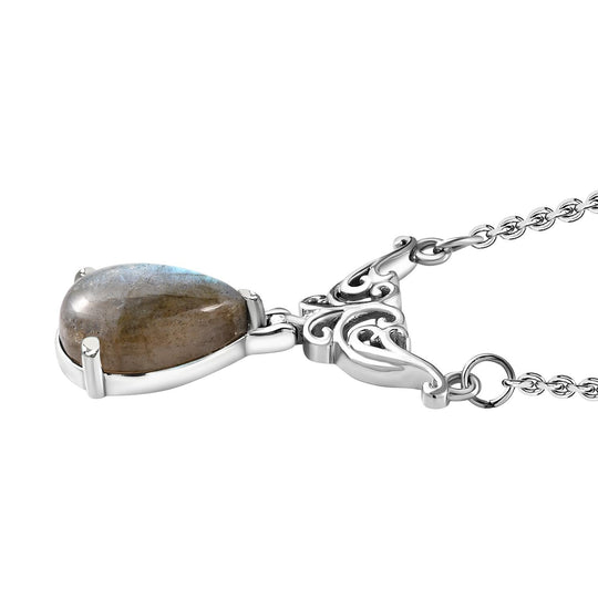 Labradorit Collier, ca. 45 cm, Edelstahl ca. 6,15 ct