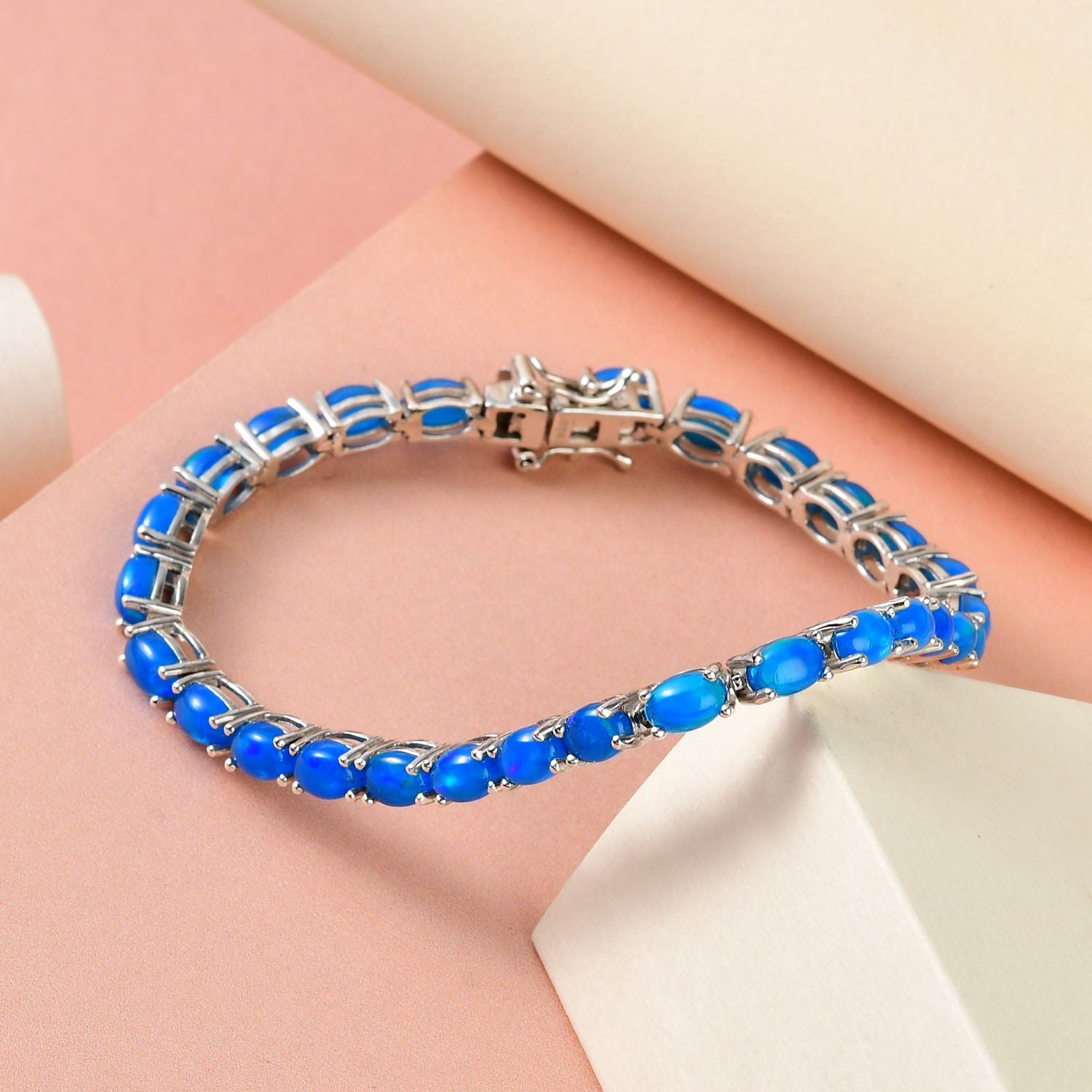 AA Miami blaues Welo Opal Armband, ca. 20 cm, 925 Silber platiniert ca. 8,37 ct