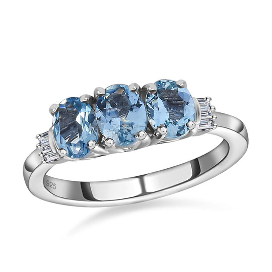 Santamaria Aquamarin und weißer Diamant Ring, 925 Silber platiniert (Größe 21.00) ca. 0,97 ct