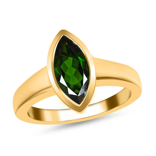 Natürlicher Chromdiopsid Ring 925 Silber vergoldet ca. 1.82 ct