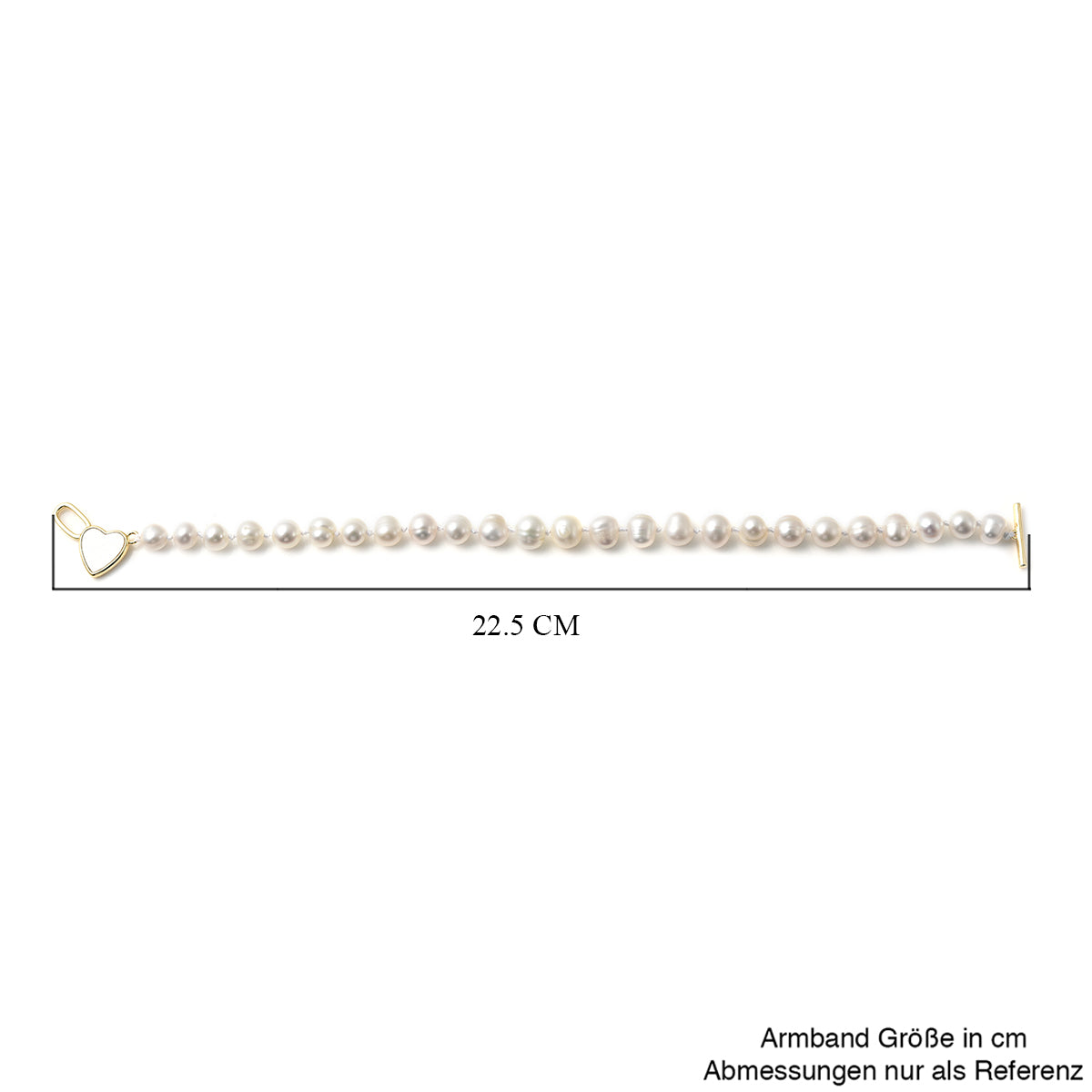 Perlmutt und weißes Süßwasserperlen-Armband, 20 cm, Messing