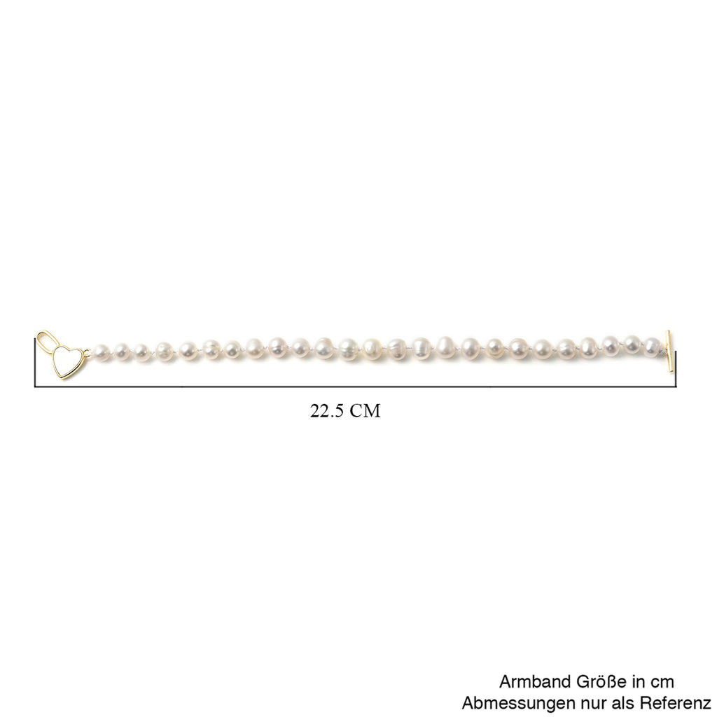 Perlmutt und weißes Süßwasserperlen-Armband, 20 cm, Messing