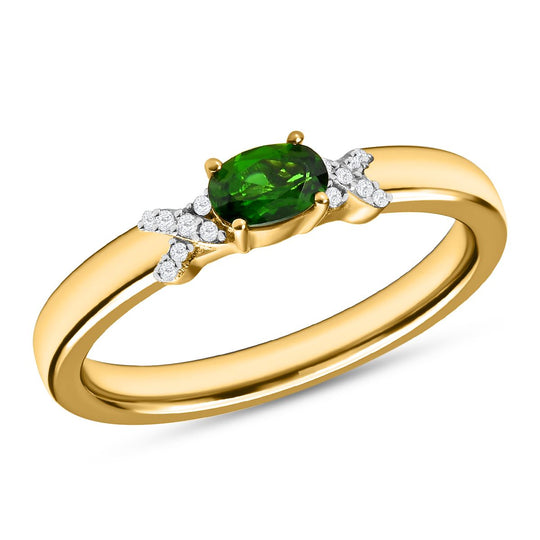 Natürlicher Chromdiopsid und weißer Zirkon-Ring, 925 Silber vergoldet ca. 0,59 ct