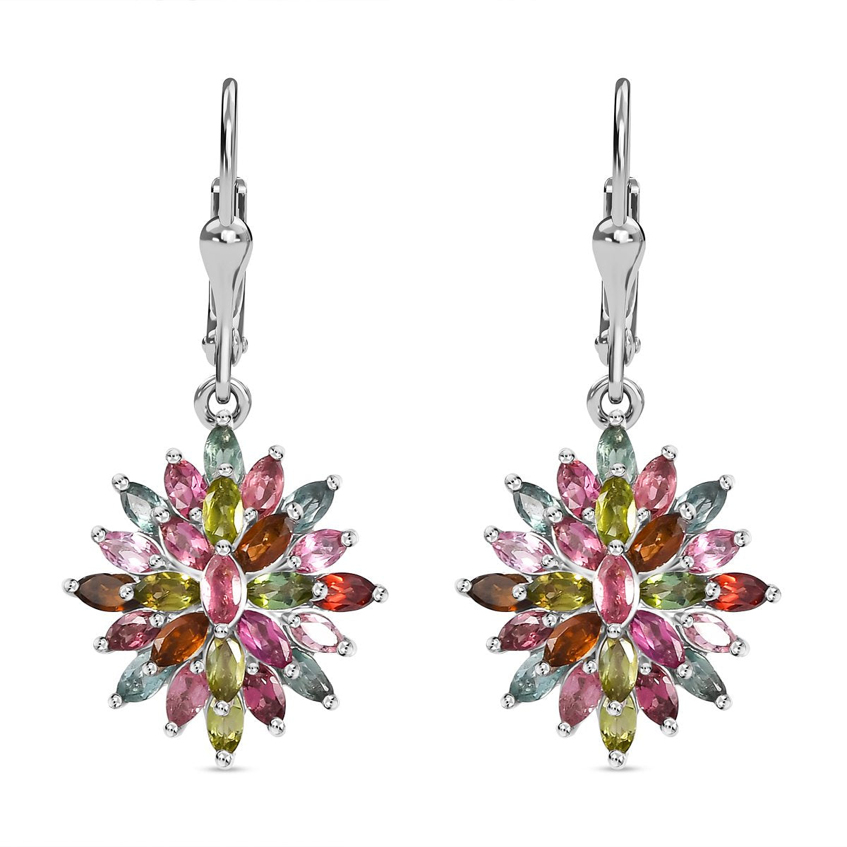 Natürliche Mehrfach-Turmalin Ohrringe, 925 Silber platiniert ca. 4,00 ct