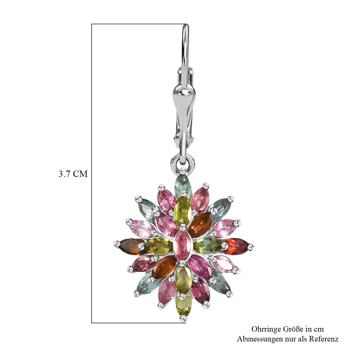 Natürliche Mehrfach-Turmalin Ohrringe, 925 Silber platiniert ca. 4,00 ct