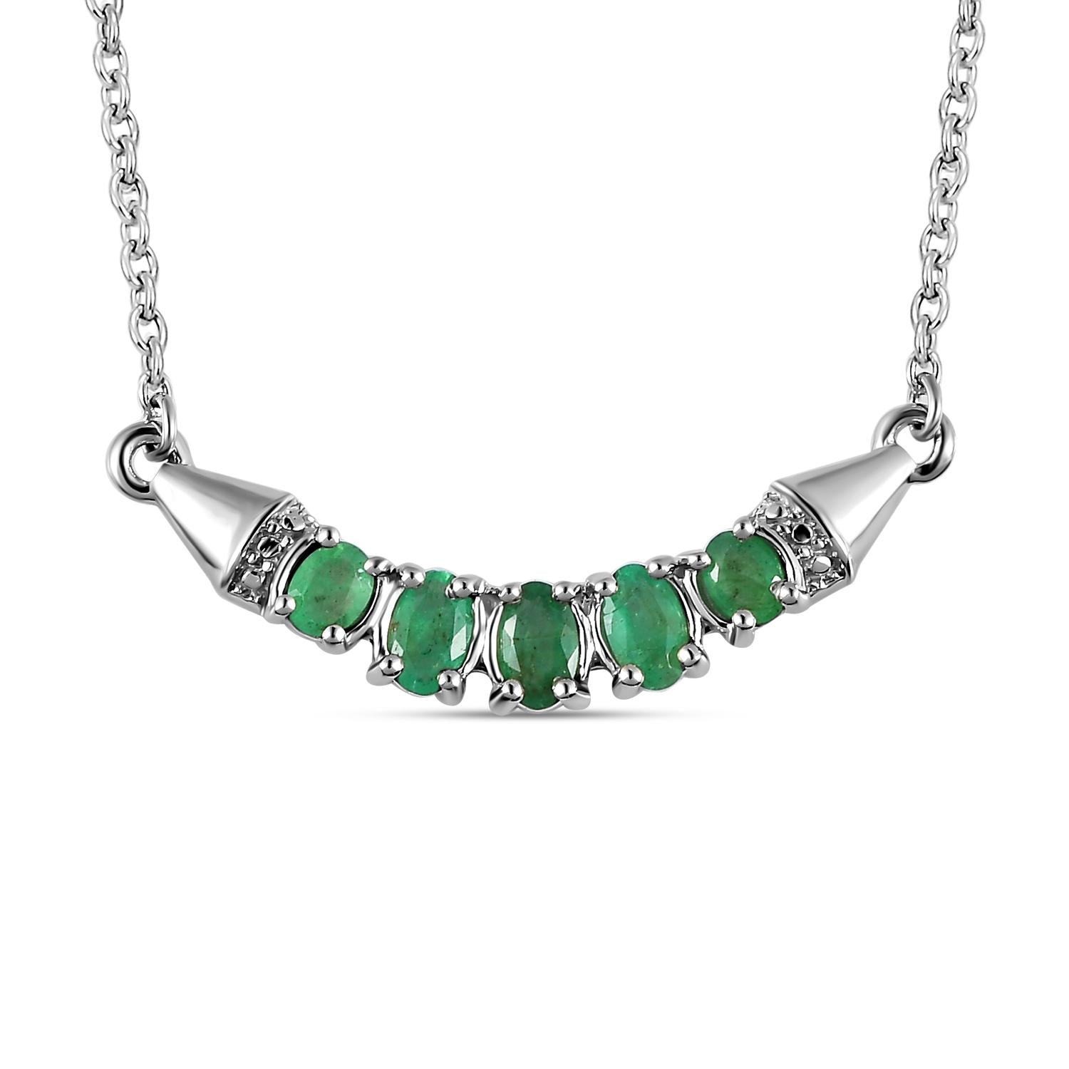 Kagem sambische Smaragd Halskette, ca. 45 cm, 925 Silber platiniert ca. 0.90 ct