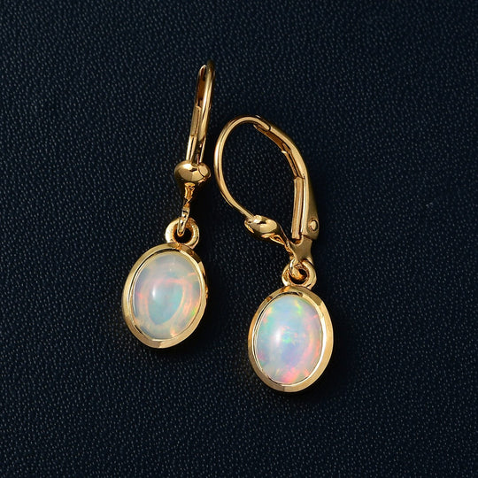 Natürliche, äthiopische Welo Opal Ohrringe, 925 Silber vergoldet ca. 1.58 ct