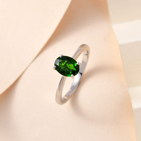 Natürlicher Chromdiopsid-Ring, 925 Silber platiniert ca. 1.27 ct