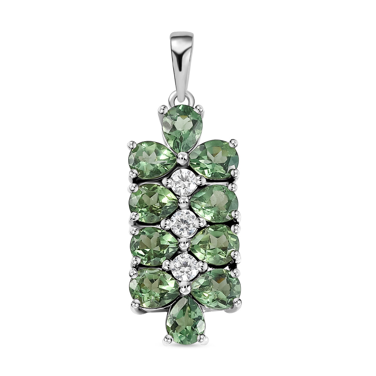 Natürlicher, grüner Apatit und weißer Zirkon-Anhänger, 925 Silber platiniert ca. 3.96 ct