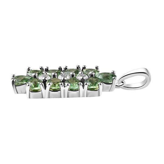 Natürlicher, grüner Apatit und weißer Zirkon-Anhänger, 925 Silber platiniert ca. 3.96 ct