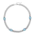 Künstliche, blaue Katzeaugen Halskette, ca. 50 cm, reiner Edelstahl ca. 25,00 ct