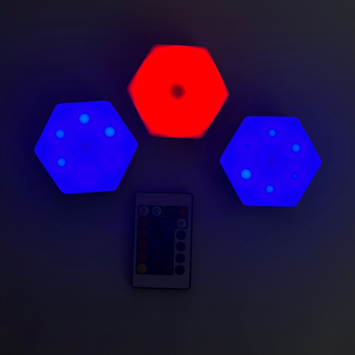 3er Set - Sechseckige Designer LED-Stimmungslicht mit Fernbedienung