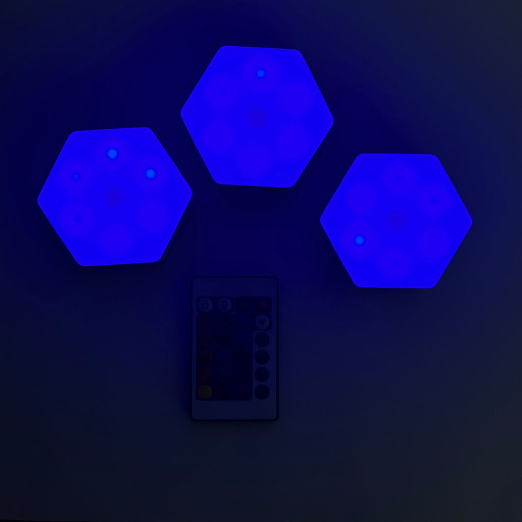 3er Set - Sechseckige Designer LED-Stimmungslicht mit Fernbedienung