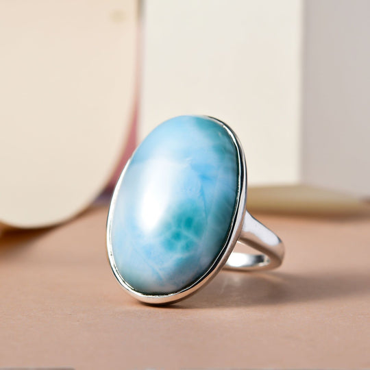 Larimar Ring, 925 Silber platiniert ca. 25,98 ct