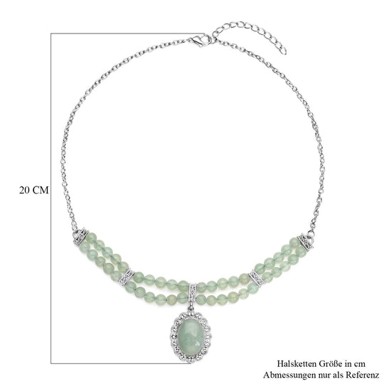 Grüne Aventurin Halskette, ca. 45 cm, silberfarben ca. 96,00 ct