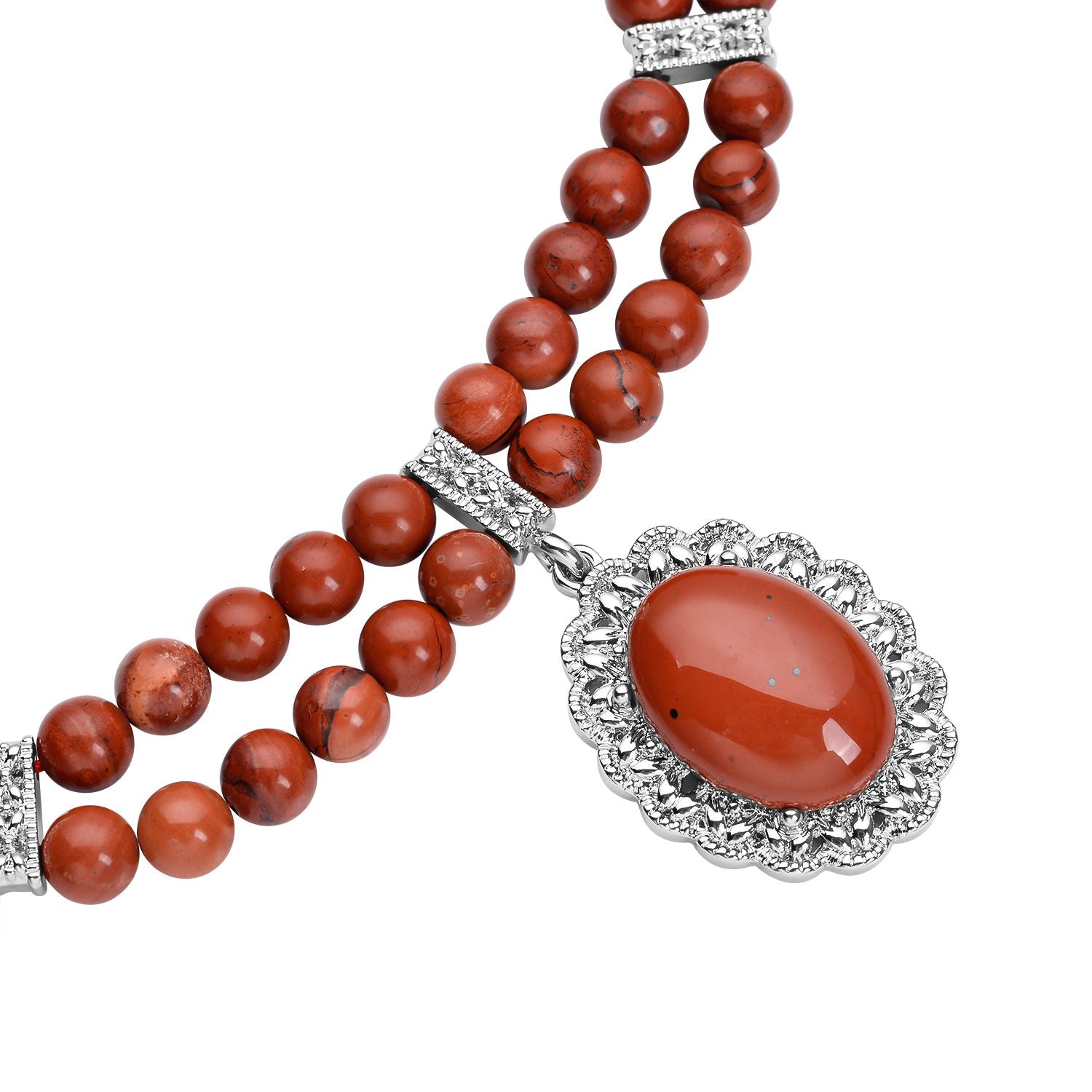 Rote Jaspis Halskette, ca. 45 cm, silberfarben ca. 96.00 ct