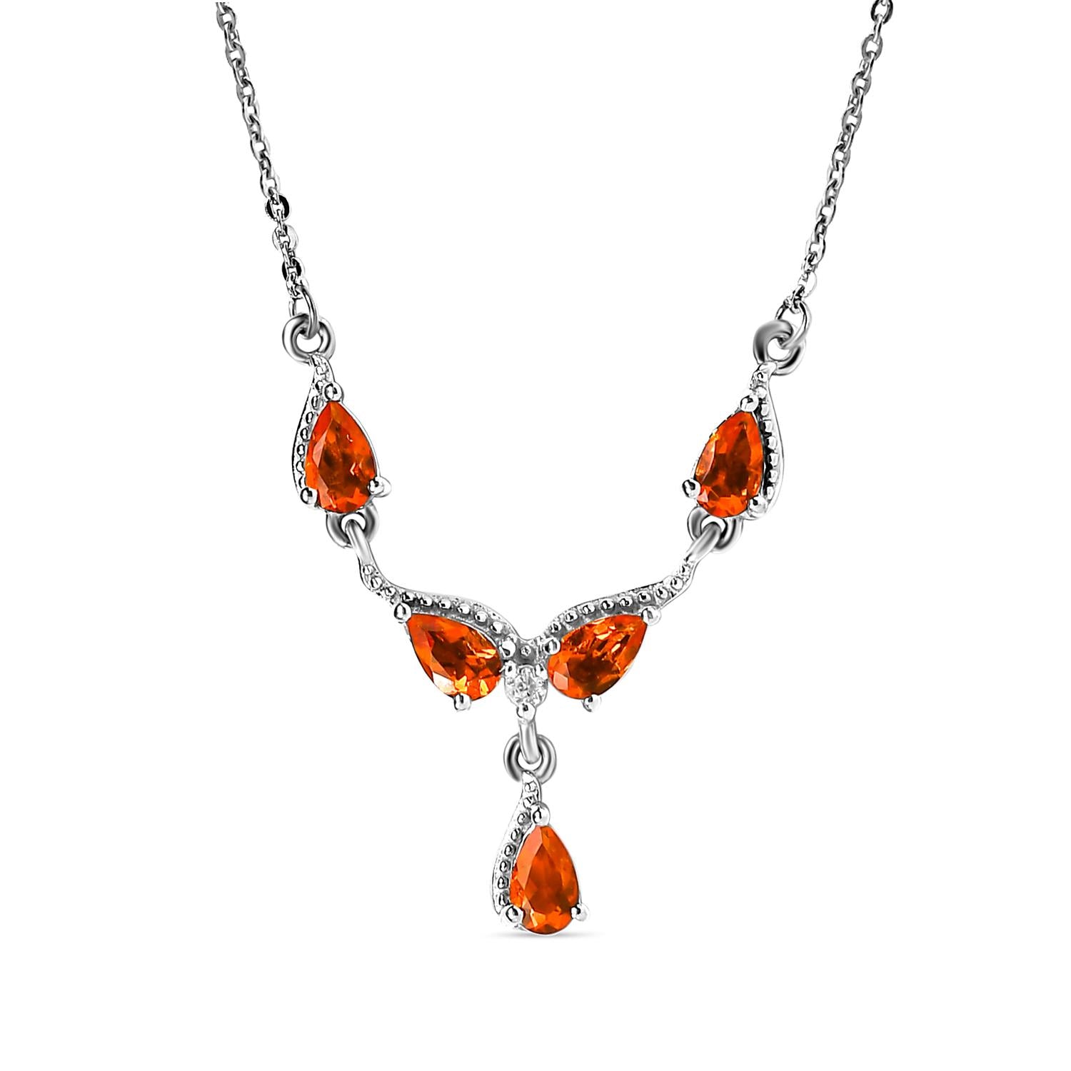 Salamanca Feueropal und weißes Zirkon Collier, ca. 45 cm, 925 Silber platiniert ca. 0,73 ct