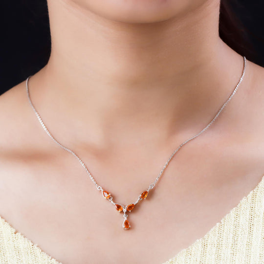 Salamanca Feueropal und weißes Zirkon Collier, ca. 45 cm, 925 Silber platiniert ca. 0,73 ct