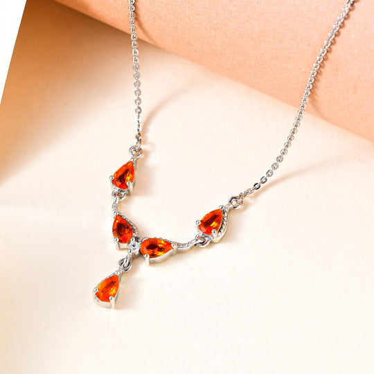 Salamanca Feueropal und weißes Zirkon Collier, ca. 45 cm, 925 Silber platiniert ca. 0,73 ct