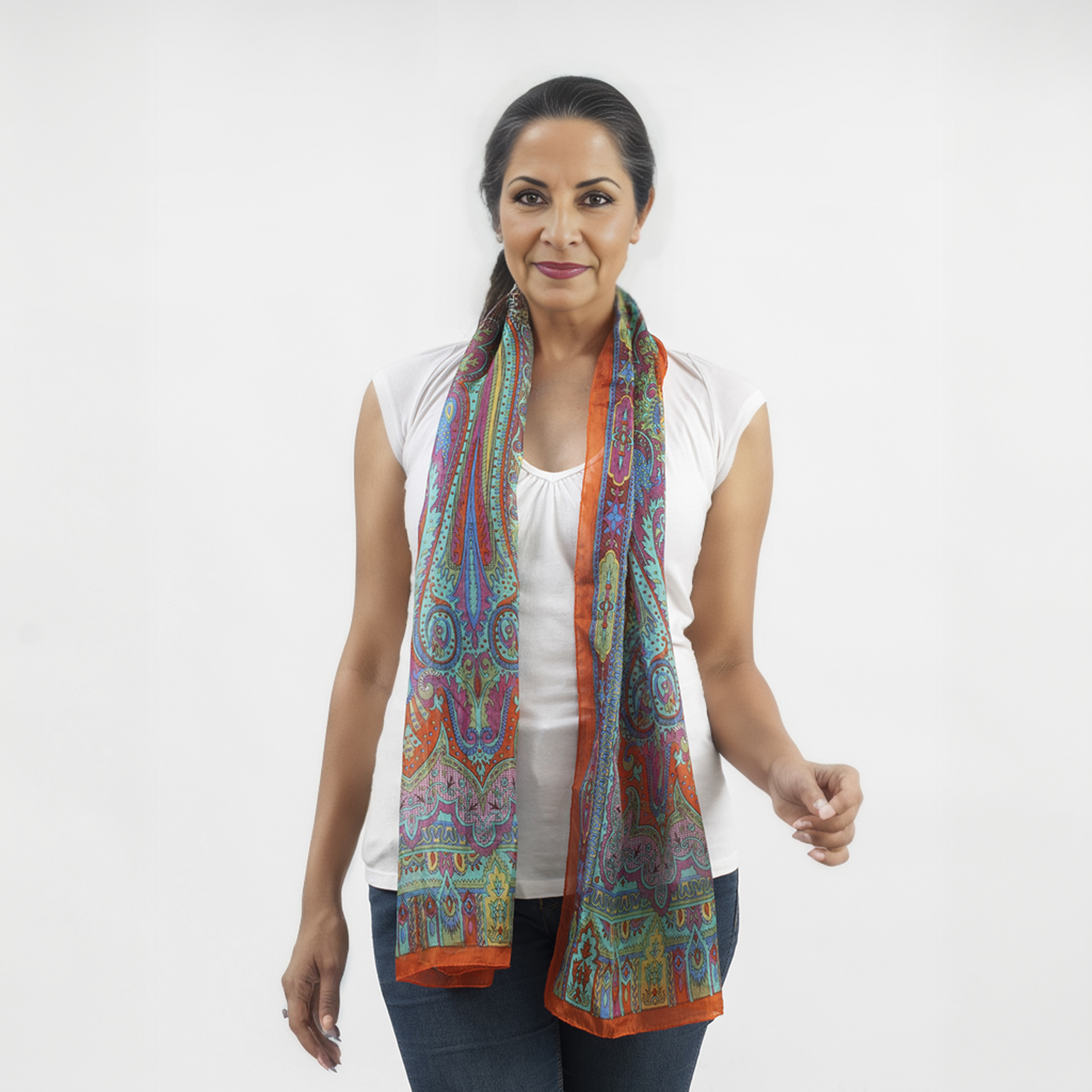 100% Natur Seide, Designer Schal, 50x160 cm, Orange