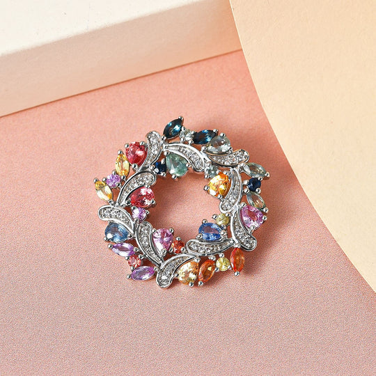 Mehrfarbiger Saphir-Anhänger, 925 Silber platiniert ca. 3,59 ct
