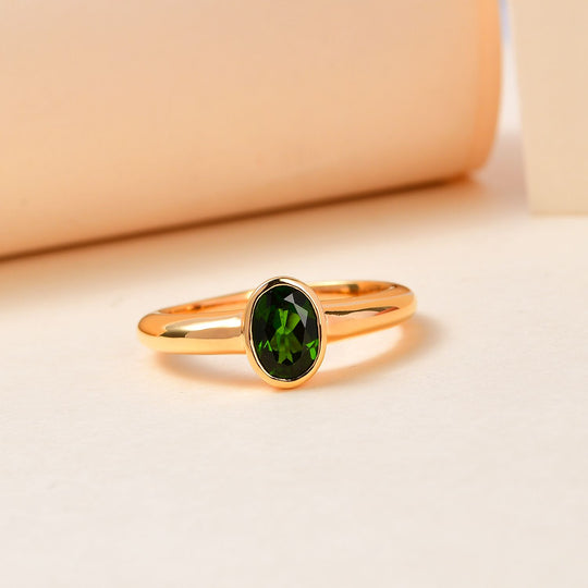 Natürlicher Chromdiopsid-Ring, 925 Silber vergoldet ca. 0.82 ct