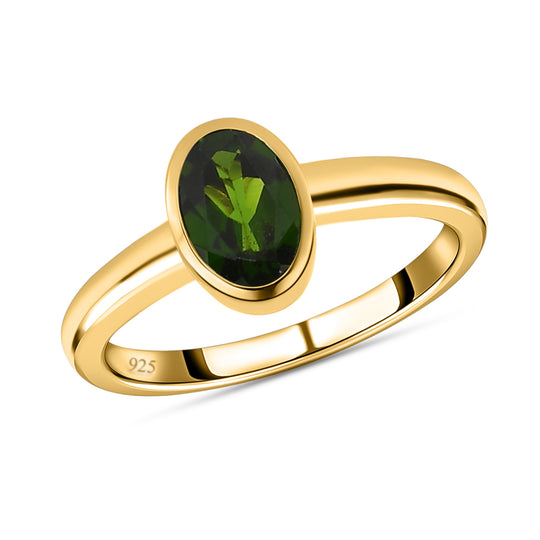 Natürlicher Chromdiopsid-Ring, 925 Silber vergoldet ca. 0.82 ct