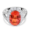 Padparadscha Triplett Quarz und weißer Zirkon-Ring, 925 Silber platiniert (Größe 17.00) ca. 7,71 ct