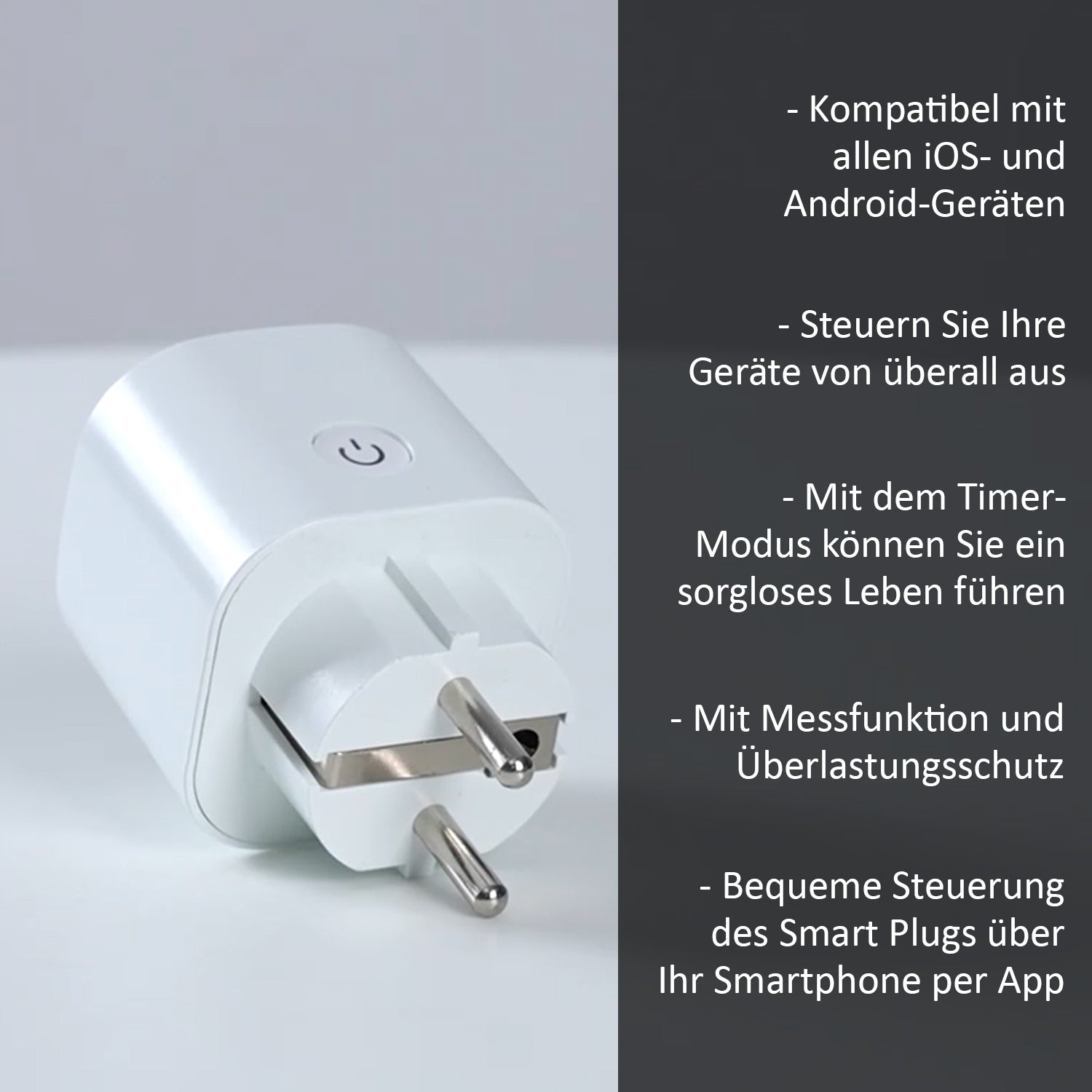 EU-Standard Smart Plug zum Überwachen des Stromverbrauchs per App, 5x5x8.7cm
