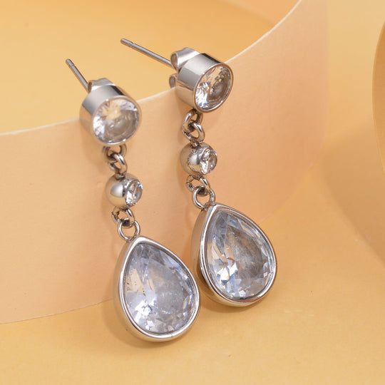 Weiße Zirkonia Ohrringe, Edelstahl ca. 12.40 ct
