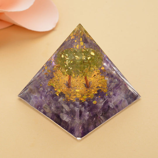 Feng Shui Edelstein Pyramide, Baum des Lebens mit Amethyst und Peridot