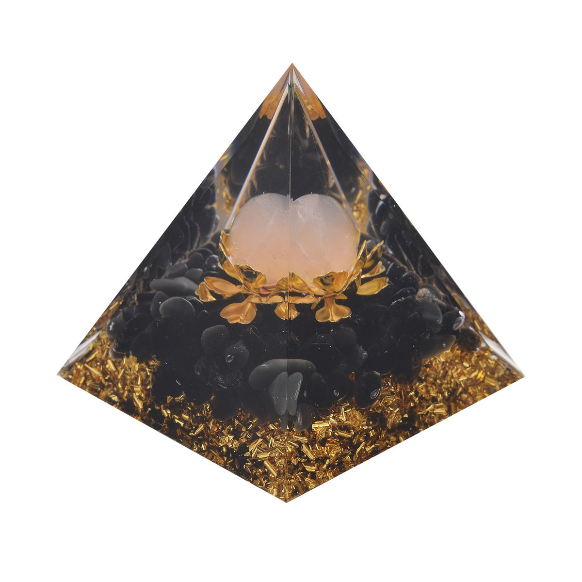 Feng Shui Edelstein Pyramide, Lotusblüte, Schwarzer Obsidian und Rosenquarz