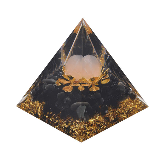 Feng Shui Edelstein Pyramide, Lotusblüte, Schwarzer Obsidian und Rosenquarz