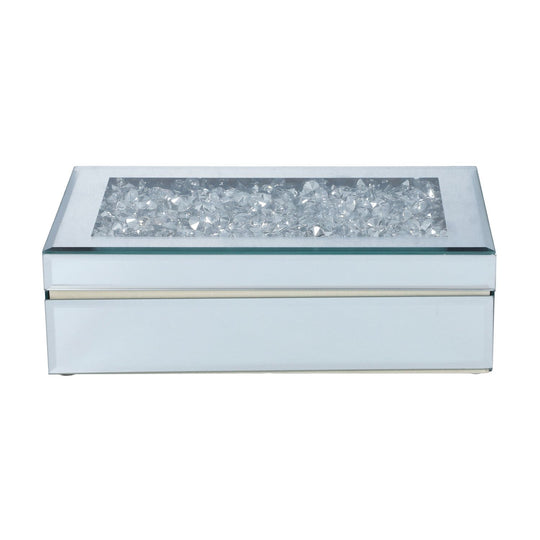 Verspiegelte Schmuckschatulle mit Kristalloberseite, 21x13x8.5cm, Silber