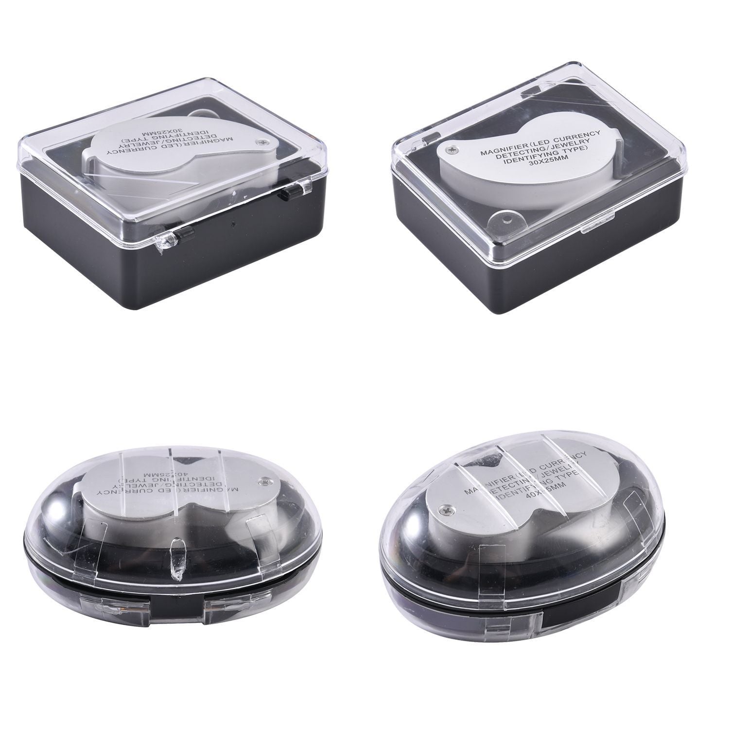 2er Set Schmucklupen mit LED- und UV Licht, 40x und 30x Linse, 6.5x3.3x2.7cm, Silber