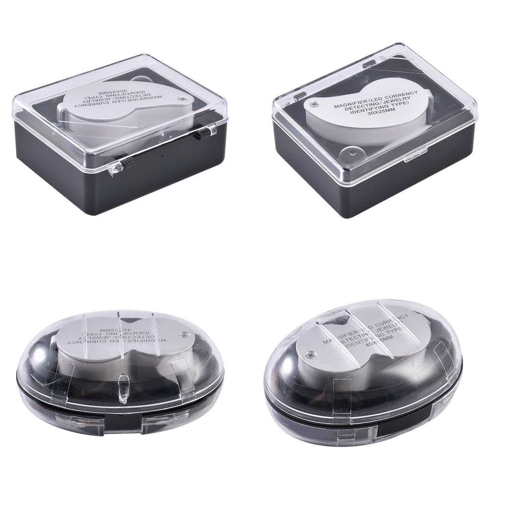 2er Set Schmucklupen mit LED- und UV Licht, 40x und 30x Linse, 6.5x3.3x2.7cm, Silber