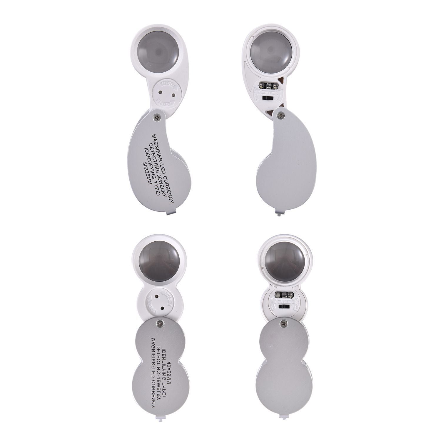 2er Set Schmucklupen mit LED- und UV Licht, 40x und 30x Linse, 6.5x3.3x2.7cm, Silber