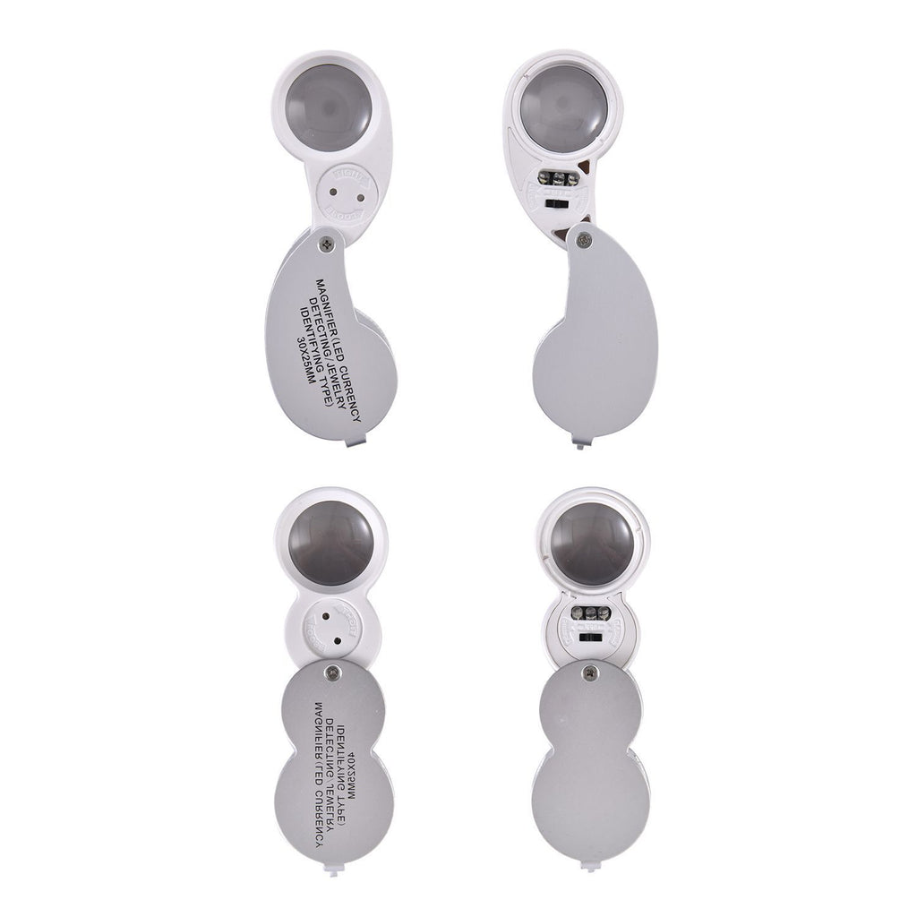 2er Set Schmucklupen mit LED- und UV Licht, 40x und 30x Linse, 6.5x3.3x2.7cm, Silber