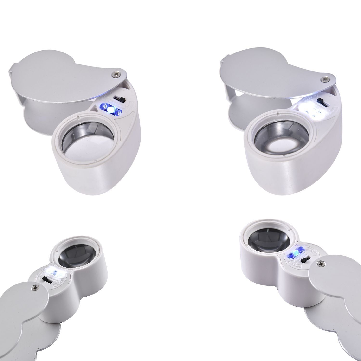 2er Set Schmucklupen mit LED- und UV Licht, 40x und 30x Linse, 6.5x3.3x2.7cm, Silber