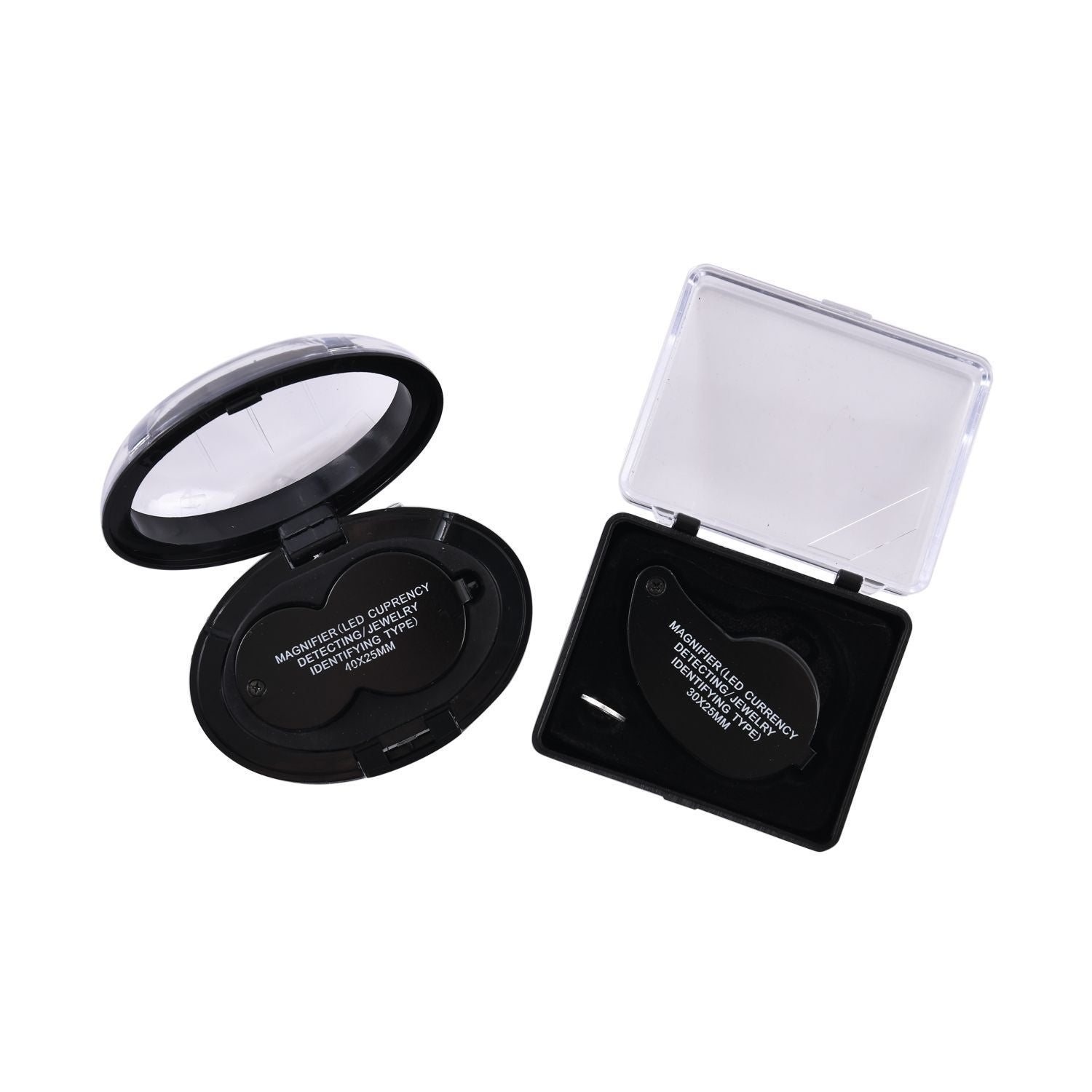 2er Set Juwelier Lupe mit LED- und UV Licht, 40x und 30x Linse, 6.5x3x3cm, schwarz